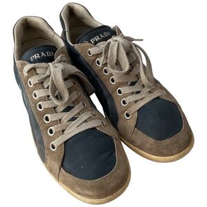 Vintage Prada Gray Suede and Blue Nylon Low-Top Sneakers Men’s Size 12US